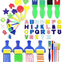 Kit de pintura de aprendizaje temprano para niños, brochas de pintura de esponja para niños, para aprender a hacer tú mismo, incluye esponja de espuma con patrón de flores y 26 alfabetos ingleses, 47 piezas - Arteztik