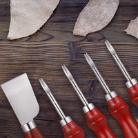 DaveandAthena 5 unidades de biselador de cuero y cuchillo de corte de piel, mango de madera, herramienta de corte biselado para bordes biselados, herramienta de corte de cuero para bricolaje (0.059 in, 0.047 in, 0.039 in, 0.031 in) - Arteztik