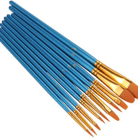 Heartybay set de 10 pinceles de pelo de nailon con punta redondeada, azul - Arteztik