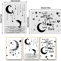 6PCS Reusable Moon Painting Stencils for Wood, Stars Stencil Holiday Templates Animals Dolphin/ Love You to The Moon Back Stencils for DIY Crafts, Wood/Wall/Glass Home Decor - Arteztik
