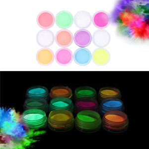 Polvo brillante en la oscuridad – (paquete de 12) pigmento luminoso en polvo fluorescente UV neón cambio de color luminiscente fosforescente termocrómico tinte polvo Glo para uñas de limo Resina Pintura acrílica Tinta no tóxica - Arteztik