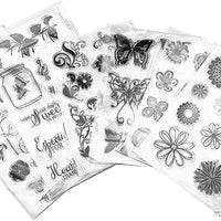 hyamass Pack de 6 hojas mezcla Estilo Flores Y Mariposas Claro Sello de hule para hacer tarjetas decoración y scrapbooking - Arteztik