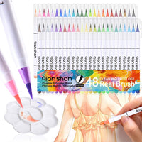 qianshan 48 colores real pincel marcadores con paleta – suave flexible punta de pincel, profesional acuarela pincel bolígrafos para adultos libros de colorear pintura dibujo Manga bocetos caligrafía escritura - Arteztik
