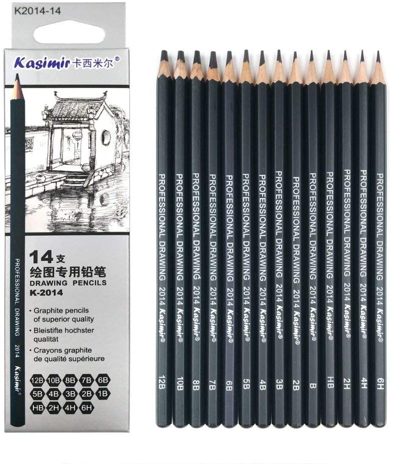 Mejor Calidad 14pcs/set 12B 10B 8B 7B 6B 5B 4B 3B 2B, B, HB 2H 4H 6H lápices de grafito Lápices de dibujo Sketch profesional set para dibujar - Arteztik