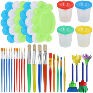 34 Pack Painting Tool Kits - Paint Supplies Include No Spill Paint Cups, Muti Sizes Paint Brushes, 3 Colors Paint Tray, for Kids Gifts School Prizes Art Party. - Arteztik
