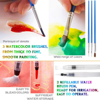 Juego de pintura de acuarela, Emooqi 42 colores premium + 6 colores metálicos de pigmento + 2 bolígrafos de línea de gancho + 3 cepillos de agua + 10 hojas de papel de color de agua, pintura portátil ricamente pigmentada - Arteztik
