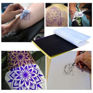 25 hojas de papel de transferencia profesional para tatuajes de 8.0 x 11.0 in, tamaño de papel A4, utilizado por tatuadores para transferir tus diseños a la piel. - Arteztik