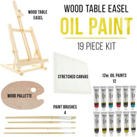 US Art Supply® Juego de caballete de mesa de estudio de madera y caja de pintura con 12 colores de pintura, paneles de lienzo, pinceles, paleta de plástico (kit de pintura de aceite) - Arteztik
