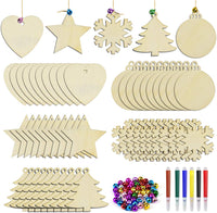 50 piezas de madera para decoración de Navidad, sin acabar, de madera natural, para niños, manualidades, festivales, bodas, fiestas, decoración, cuerdas para colgar incluidas. - Arteztik
