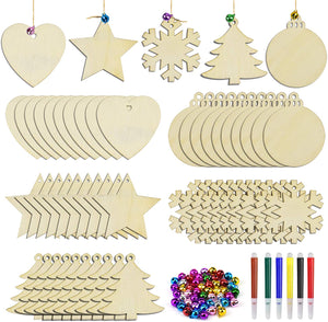 50 piezas de madera para decoración de Navidad, sin acabar, de madera natural, para niños, manualidades, festivales, bodas, fiestas, decoración, cuerdas para colgar incluidas. - Arteztik