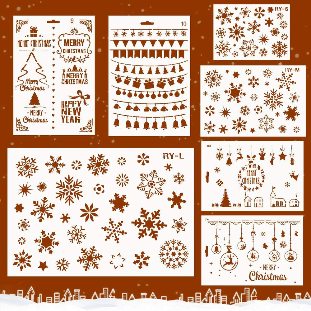 Koogel 7 plantillas de Navidad, incluye 3 plantillas de invierno y 4 plantillas de vacaciones, plantilla de plástico para planificador, diario, tarjeta, bricolaje, dibujo, pintura, proyectos de manualidades - Arteztik