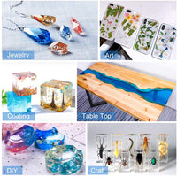 Kit de resina epoxi y endurecedor de 16 onzas de cristal transparente para joyas, manualidades, manualidades, revestimiento de madera, resina de fundición fácil con 4 palos, 2 tazas graduadas, 2 pares de guantes, 1 instrucciones - Arteztik