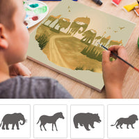 Plantilla de 12 piezas de animales del bosque. Plantilla reutilizable para dibujar en paredes y manualidades para pintura de niños (5.5 x 5.9 in). - Arteztik