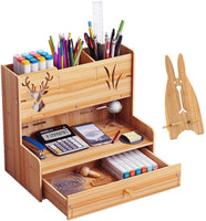 Marbrasse - organizador de escritorio de madera, multifuncional, caja de soporte para bolígrafos, papelería de escritorio, fácil de montar, estante de almacenamiento para suministros de oficina en casa-oficina con cajón - Arteztik
