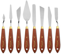 DerBlue Juego de 8 cuchillos de paleta de artista de acero inoxidable, espátula, paleta, cuchillo, rascador de mezcla, herramientas de arte delgadas y flexibles para pintura al óleo, mezcla acrílica, etc. (8 piezas) - Arteztik
