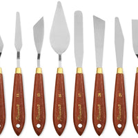 DerBlue Juego de 8 cuchillos de paleta de artista de acero inoxidable, espátula, paleta, cuchillo, rascador de mezcla, herramientas de arte delgadas y flexibles para pintura al óleo, mezcla acrílica, etc. (8 piezas) - Arteztik