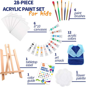 Blot - Juego de pintura acrílica para niños con 28 pinceles y paleta de pintura de caballete de mesa, suministros de pintura para niños - Arteztik