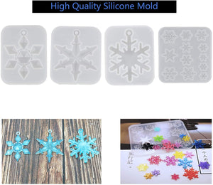 4 moldes de silicona con diseño de copo de nieve, 15 moldes de resina de diferentes estilos para jabón, vela, resina fundida, moldes de resina para decoración de Navidad - Arteztik