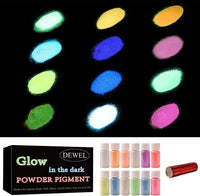 12 Color Glow in The Dark Pigment Powder, Premium Quality Luminous Powder with Lamp,0.7oz Each (Total 8.4oz) - Arteztik
