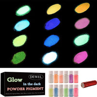 12 Color Glow in The Dark Pigment Powder, Premium Quality Luminous Powder with Lamp,0.7oz Each (Total 8.4oz) - Arteztik