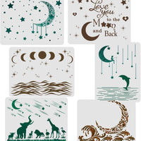 6PCS Reusable Moon Painting Stencils for Wood, Stars Stencil Holiday Templates Animals Dolphin/ Love You to The Moon Back Stencils for DIY Crafts, Wood/Wall/Glass Home Decor - Arteztik