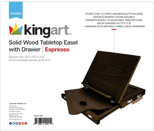 KingART 706 - Caballete de mesa de madera maciza con cajón, talla única, color marrón - Arteztik