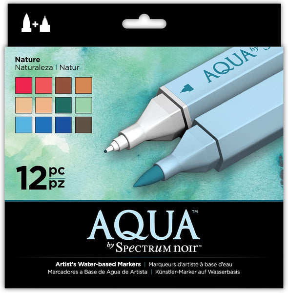Spectrum Noir SPECN-AQ12-NAT Aqua Artist's Water Based Dual Nib - Rotuladores para colorear (12 unidades) - Arteztik