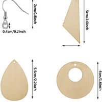60 pendientes de madera sin terminar con forma de lágrima en blanco y colgante de corte cónico con 60 ganchos para pendientes y 60 anillos de salto para manualidades y bisutería. - Arteztik