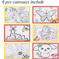Kaorary - Juego de pintura infantil para niñas, incluye 1 bolsa de almacenamiento, 12 pinturas lavables, 1 caballete de pintura libre de arañazos, 6 lienzos, 6 pinceles de pintura, 1 paleta y 1 delantal impermeable - Arteztik