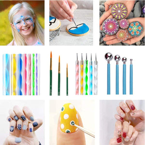 25 Pieces Mandala Dotting Tools, JUNHCZOY Professional Mandala Supplies Tools Kits Include 4 Mandala Stencil, Dotting Pens and Mandala Stencils for Painting Rocks, Doting Nails, Drawing and Drafting - Arteztik