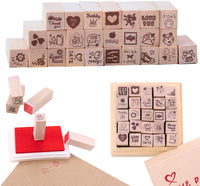Heatoe - Juego de 25 sellos con diseño de diario de amor con 1 almohadilla roja de sello, sellos de goma de madera, sellos de flores naturales con caja de almacenamiento de madera - Arteztik
