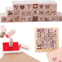 Heatoe - Juego de 25 sellos con diseño de diario de amor con 1 almohadilla roja de sello, sellos de goma de madera, sellos de flores naturales con caja de almacenamiento de madera - Arteztik