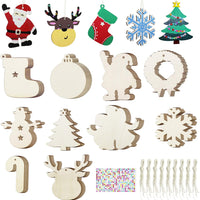 50 adornos de madera sin terminar para decoración navideña y manualidades, 10 estilos de madera sin terminar para decoración de Navidad y manualidades - Arteztik