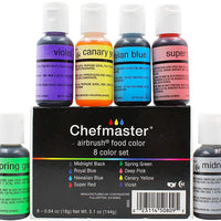 Chefmaster - Kit de aerógrafo para colorear alimentos - Paquete de 8 - True To Shade colores vibrantes, funciona con cualquier herramienta de aerógrafo, lograr efectos y diseños increíbles, color resistente a la decoloración - Arteztik