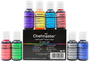 Chefmaster - Kit de aerógrafo para colorear alimentos - Paquete de 8 - True To Shade colores vibrantes, funciona con cualquier herramienta de aerógrafo, lograr efectos y diseños increíbles, color resistente a la decoloración - Arteztik