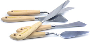 AebDerp - Juego de 5 cuchillos de paleta grande para óleo, lienzo, acrílico, pintura al óleo, rasqueta, pala, cuchillo de pintura con mango de madera - Arteztik