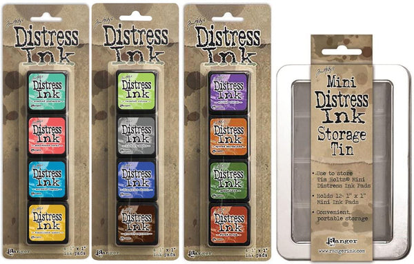 Ranger Tim Holtz Distress – kits de mini Almohadilla de tinta con almacenamiento Estaño – # 13, # 14, # 15 – Paquete de 4 - Arteztik