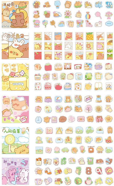 Doraking 300 pegatinas para decoración de conejos de dibujos animados para álbumes de recortes Bujos, 6 temas bonitos conejos pegatinas (amarillo) - Arteztik