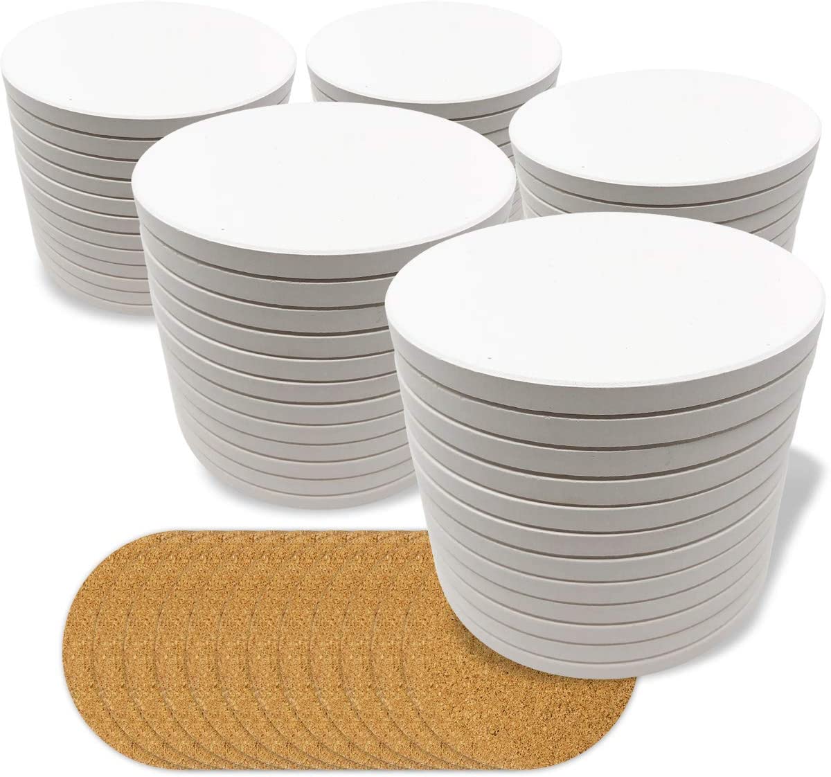 Kit De Posavasos De Azulejos De Cerámica Para Manualidades, 12 Azulejos Blancos De Cerámica, Almohadillas De Respaldo De Corcho, 16 Plantillas Reutilizables Para Manualidades, Pintura Acrílica, Paleta