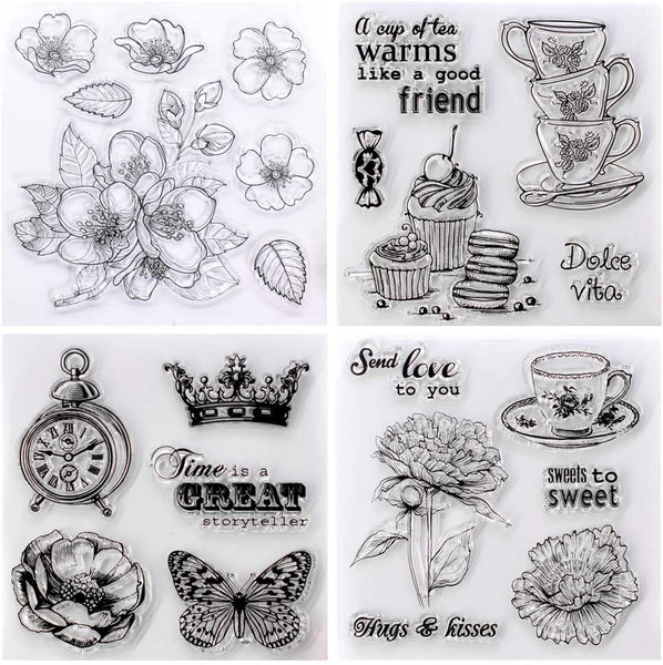 KWELLAM - Juego de 4 sellos de goma transparentes para álbum de fotos, diseño de flores de cerezo - Arteztik