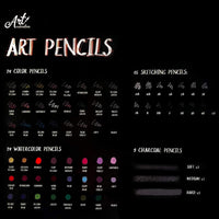 Juego de 72 lápices de arte con 15 bocetos, 24 colores al óleo, 24 acuarelas y 9 lápices de carbón. Para principiantes, adultos y profesionales. - Arteztik
