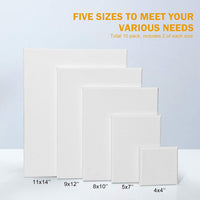 COYMOS Stretched White Blank Canvas for Painting, Acrylic, Oil, Wet Art Media - Multi Pack Pre-Stretched Canvas 100% Cotton Canvas Boards for Artists - 10 Pack 4"x4", 5"x7", 8"x10", 9"x12", 11"x14" - Arteztik