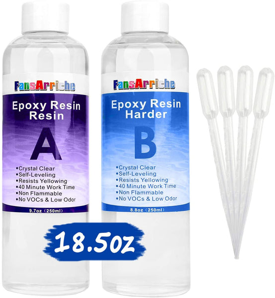 FansArriche - Resina epoxi de 1.5 fl oz, transparente para arte, joyería, artesanía y joyería, resina epoxi de 2 partes, resina epoxi no tóxica con 4 cuentagotas - Arteztik