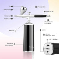 TUSY kit de aerógrafo automático inalámbrico recargable, kit de pistola de aerógrafo portátil para decoración de tartas, maquillaje, coloración de modelos, tatuajes, colorear uñas, dibujo artístico - Arteztik