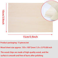 Hojas de madera de Balsa, paquete de 15 unidades de madera natural sin terminar DIY para casa aeronáutica, embarcaciones y manualidades, proyectos escolares, adornos de madera DIY Navidad (5.906 x 3.937 x 0.079 in) - Arteztik