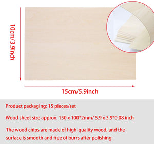 Hojas de madera de Balsa, paquete de 15 unidades de madera natural sin terminar DIY para casa aeronáutica, embarcaciones y manualidades, proyectos escolares, adornos de madera DIY Navidad (5.906 x 3.937 x 0.079 in) - Arteztik