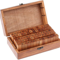 Juego de 70 sellos de madera con letras del alfabeto y número de bricolaje, con caja de madera - Arteztik