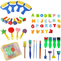 Lumsburry 59 esponjas de aprendizaje temprano para niños, kit de mini pinceles de pintura con 26 alfabetos ingleses, herramientas de dibujo (con delantal y caja) - Arteztik
