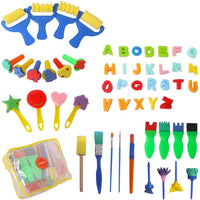 Lumsburry 59 esponjas de aprendizaje temprano para niños, kit de mini pinceles de pintura con 26 alfabetos ingleses, herramientas de dibujo (con delantal y caja) - Arteztik
