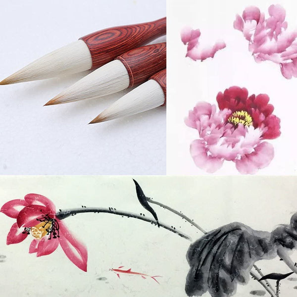 MB001 hmay del artista y de caligrafía Sumi cepillos 3 piezas/Pack – especialmente para pintura: de flor de loto, peonía, etc. - Arteztik